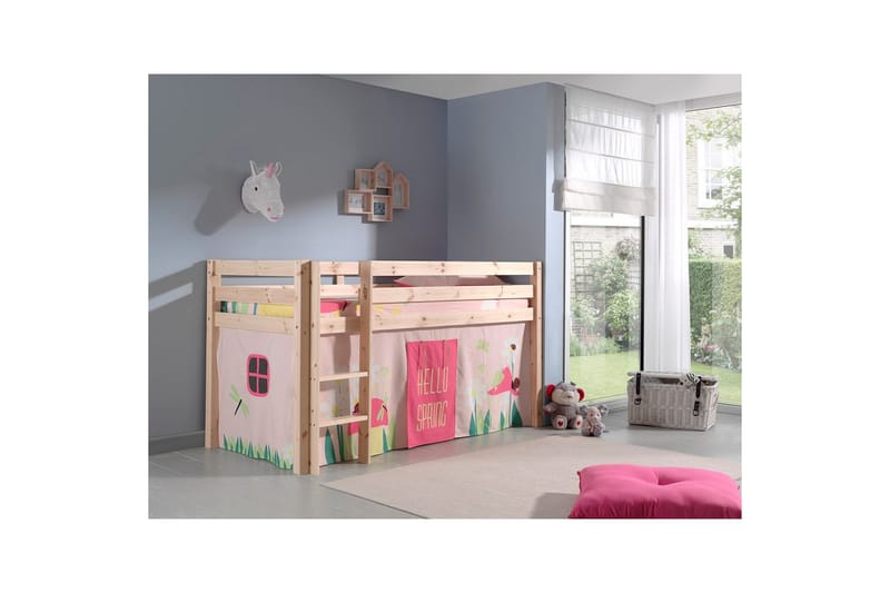 Middelseng med gardin Pino Spring Naturlig, Naturlig, Uten sklie, Uten tunnel, Uten lommer - Naturlig, Naturlig, Uten sklie, Uten tunnel, Uten lommer - Møbler - Barnemøbler - Barneseng & Juniorseng - Loftseng barn
