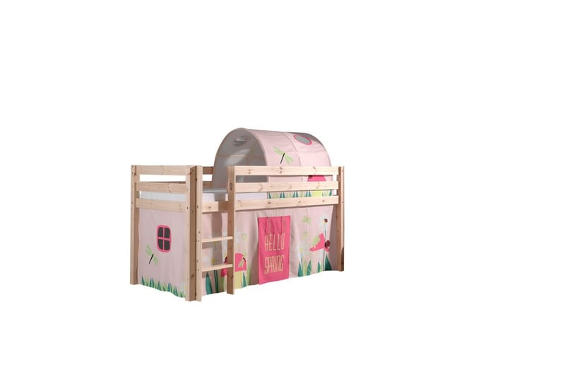 Middelseng med gardin Pino Spring Naturlig, Naturlig, Uten sklie, Vår, Fjær, Uten lommer - Naturlig, Naturlig, Uten sklie, Vår, Fjær, Uten lommer - Møbler - Barnemøbler - Barneseng & Juniorseng - Loftseng barn