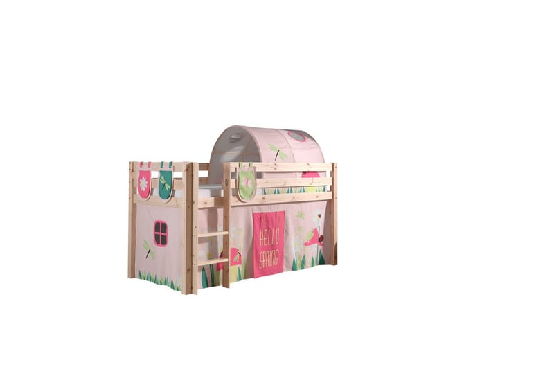 Middelseng med gardin Pino Spring Naturlig, Naturlig, Uten sklie, Vår, Fjær, 3 - Naturlig, Naturlig, Uten sklie, Vår, Fjær, 3 - Møbler - Barnemøbler - Barneseng & Juniorseng - Loftseng barn