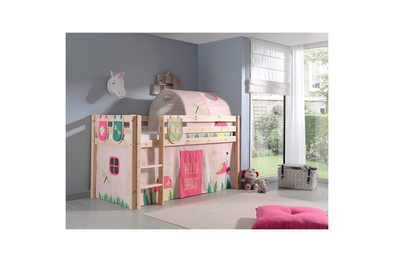 Middelseng med gardin Pino Spring Naturlig, Naturlig, Uten sklie, Vår, Fjær, 3 - Naturlig, Naturlig, Uten sklie, Vår, Fjær, 3 - Møbler - Barnemøbler - Barneseng & Juniorseng - Loftseng barn