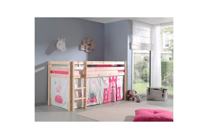 Middelseng med gardin Pino Princess Naturlig, Naturlig, Uten sklie, Uten tunnel, Ingen lommer - Naturlig, Naturlig, Uten sklie, Uten tunnel, Ingen lommer - Møbler - Barnemøbler - Barneseng & Juniorseng - Loftseng barn