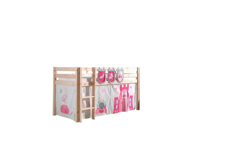 Middelseng med gardin Pino Princess Naturlig, Naturlig, Uten sklie, Uten tunnel, 3 - Naturlig, Naturlig, Uten sklie, Uten tunnel, 3 - Møbler - Barnemøbler - Barneseng & Juniorseng - Loftseng barn