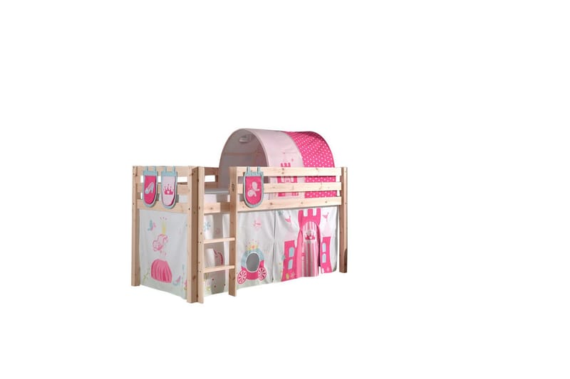 Middelseng med gardin Pino Princess Naturlig, Naturlig, Uten sklie, Prinsesse, 3 - Naturlig, Naturlig, Uten sklie, Prinsesse, 3 - Møbler - Barnemøbler - Barneseng & Juniorseng - Loftseng barn