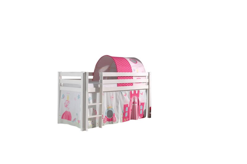 Middelseng med gardin Pino Princess Hvit, Hvit, Uten sklie, Prinsesse, Ingen lommer - Hvit, Hvit, Uten sklie, Prinsesse, Ingen lommer - Møbler - Barnemøbler - Barneseng & Juniorseng - Køyeseng barn