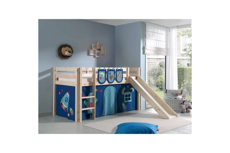 Middelseng med gardin Pino Astro Naturlig, Naturlig, Med sklie, Uten tunnel, 3 - Naturlig, Naturlig, Med sklie, Uten tunnel, 3 - Møbler - Barnemøbler - Barneseng & Juniorseng - Loftseng barn