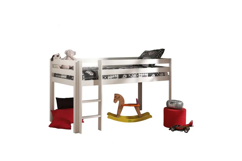 Middelseng med gardin Pino Princess Hvit, Hvit, Uten sklie, Prinsesse, Ingen lommer - Hvit, Hvit, Uten sklie, Prinsesse, Ingen lommer - Møbler - Barnemøbler - Barneseng & Juniorseng - Loftseng barn