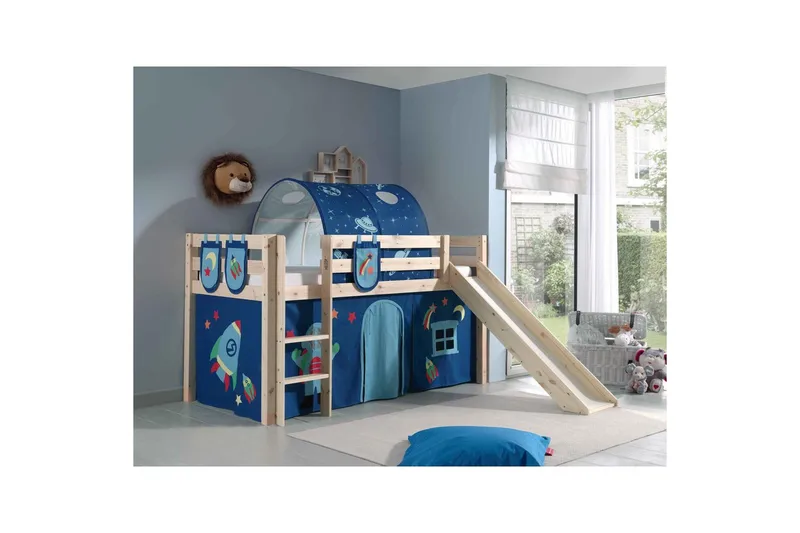 Middelseng med gardin Pino Astro Naturlig, Naturlig, Med sklie, Med tunnel, 3 - Naturlig, Naturlig, Med sklie, Med tunnel, 3 - Møbler - Barnemøbler - Barneseng & Juniorseng - Loftseng barn