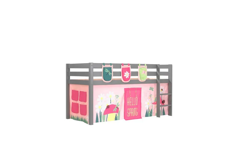 Middelseng med gardin Pino Spring Grå, Grå, Uten sklie, Uten tunnel, 3, Grå, Grå, Uten sklie, Uten tunnel, 3