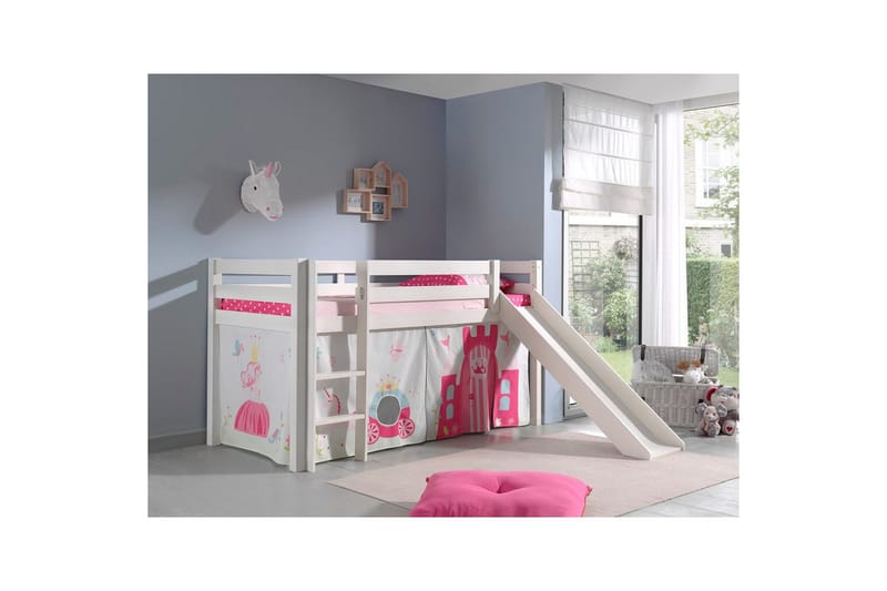 Middelseng med gardin Pino Princess Hvit, Hvit, Med sklie, Uten tunnel, Ingen lommer - Hvit, Hvit, Med sklie, Uten tunnel, Ingen lommer - Møbler - Barnemøbler - Barneseng & Juniorseng - Loftseng barn