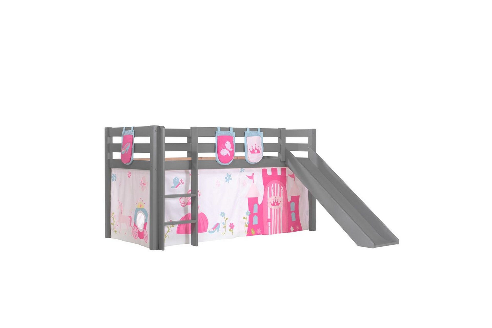 Middelseng med gardin Pino Princess Grå, Grå, Med sklie, Uten tunnel, 3 - Grå, Grå, Med sklie, Uten tunnel, 3