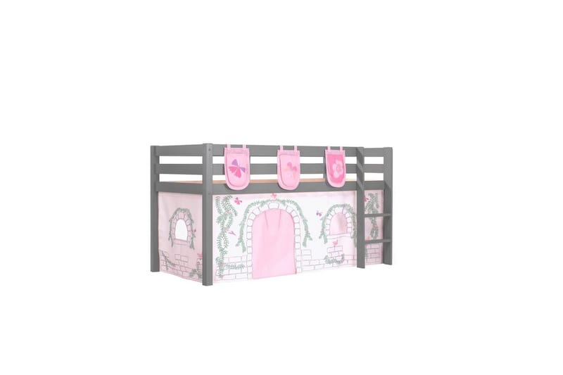 Middelseng med gardin Pino Birdy Grå, Grå, Uten sklie, Uten tunnel, 3 - Grå, Grå, Uten sklie, Uten tunnel, 3 - Møbler - Barnemøbler - Barneseng & Juniorseng - Loftseng barn