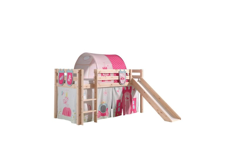 Middelseng med gardin Pino Princess Naturlig, Naturlig, Med sklie, Prinsesse, 3 - Naturlig, Naturlig, Med sklie, Prinsesse, 3 - Møbler - Barnemøbler - Barneseng & Juniorseng - Loftseng barn