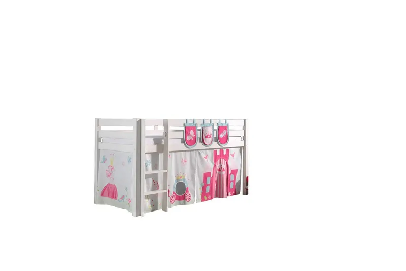 Middelseng med gardin Pino Princess Hvit, Hvit, Uten sklie, Uten tunnel, 3, Hvit, Hvit, Uten sklie, Uten tunnel, 3