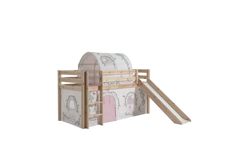 Middelseng med gardin Pino Birdy Naturlig, Naturlig, Med sklie, Uten tunnel, Ingen lommer - Naturlig, Naturlig, Med sklie, Uten tunnel, Ingen lommer - Møbler - Barnemøbler - Barneseng & Juniorseng - Loftseng barn