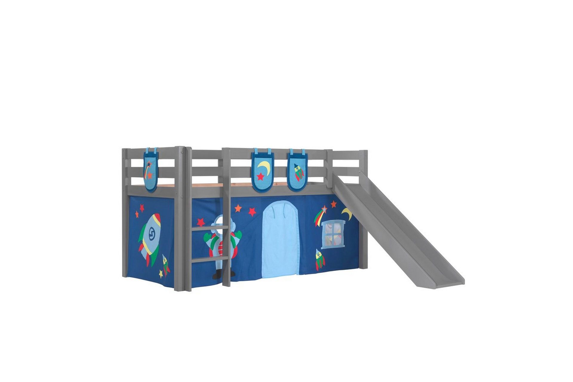 Middelseng med gardin Pino Astro Grå, Grå, Med sklie, Uten tunnel, 3 - Grå, Grå, Med sklie, Uten tunnel, 3