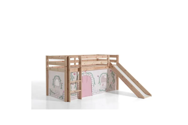 Middelseng med gardin Pino Birdy Naturlig, Naturlig, Med sklie, Med sklie, Ingen lommer - Naturlig, Naturlig, Med sklie, Med sklie, Ingen lommer - Møbler - Barnemøbler - Barneseng & Juniorseng - Loftseng barn