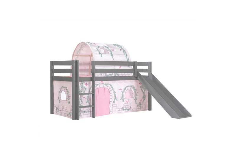 Middelseng med gardin Pino Birdy Grå, Grå, Med sklie, Birdy, Ingen lommer - Grå, Grå, Med sklie, Birdy, Ingen lommer - Møbler - Barnemøbler - Barneseng & Juniorseng - Loftseng barn