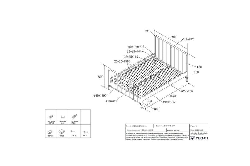 Seng Bronxx Svart, 140 x 200 cm - Svart, 140 x 200 cm - Møbler - Barnemøbler - Barneseng & Juniorseng