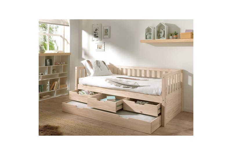 Seng Fritz med 3 skuffer og underbed Naturlig - Naturlig - Møbler - Barnemøbler - Barneseng & Juniorseng