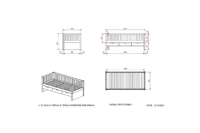 Seng Fritz med 3 skuffer og underbed Naturlig - Naturlig - Møbler - Barnemøbler - Barneseng & Juniorseng