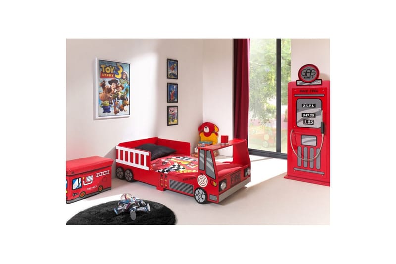 Seng med garderobe Brannbil Rød 70x140 cm, undefined