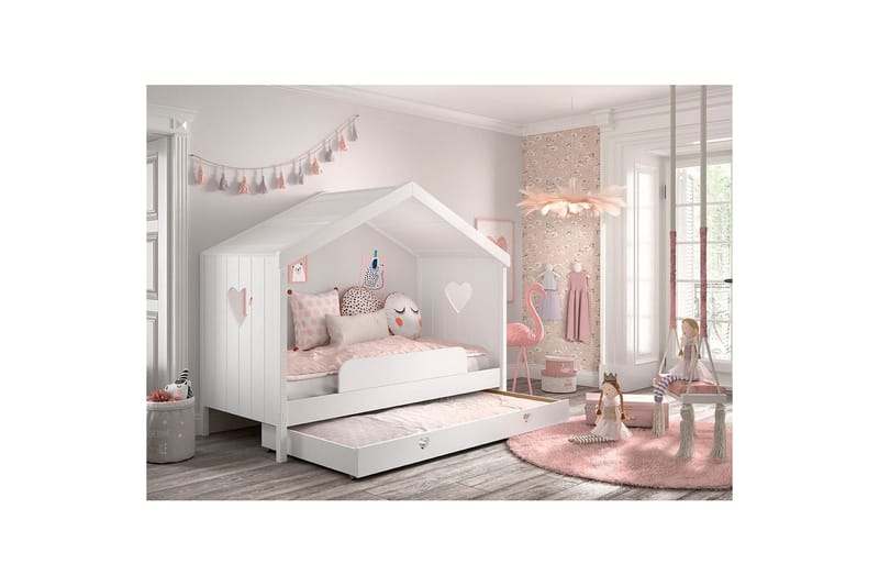 Seng med skuff Fallsikring Amori Hvit - Møbler - Barnemøbler - Barneseng & Juniorseng - Husseng