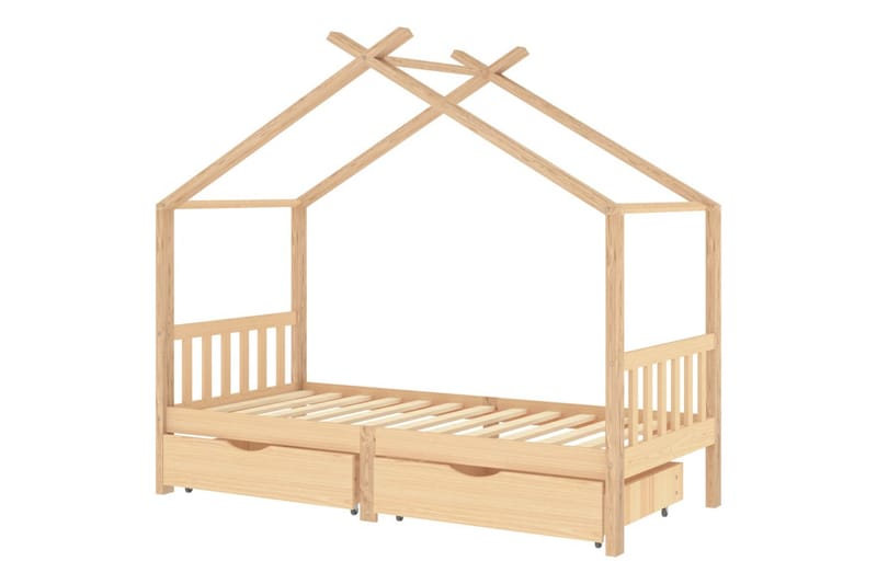 Sengeramme for barn med skuffer heltre furu 90x200 cm - Brun - Møbler - Barnemøbler - Barneseng & Juniorseng - Husseng