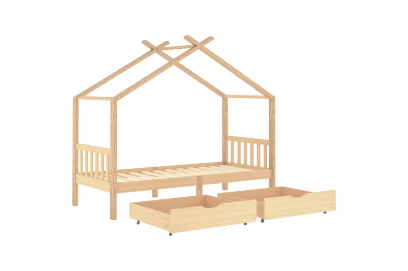 Sengeramme for barn med skuffer heltre furu 90x200 cm - Brun - Møbler - Barnemøbler - Barneseng & Juniorseng - Husseng