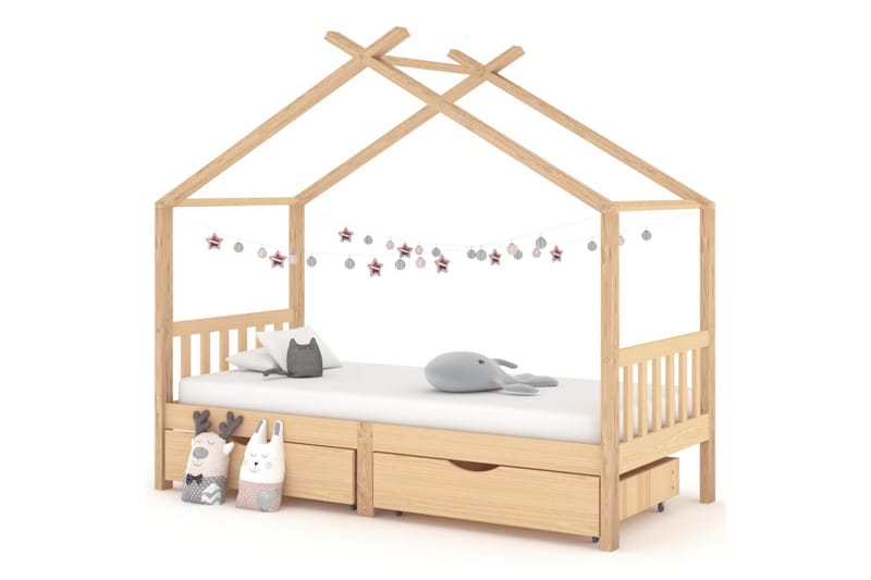 Sengeramme for barn med skuffer heltre furu 90x200 cm - Brun - Møbler - Barnemøbler - Barneseng & Juniorseng - Husseng