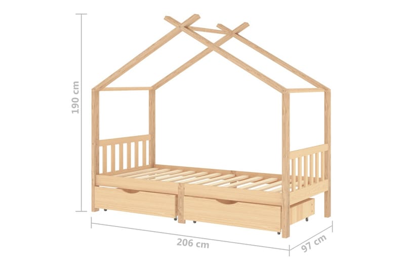 Sengeramme for barn med skuffer heltre furu 90x200 cm - Brun - Møbler - Barnemøbler - Barneseng & Juniorseng - Husseng