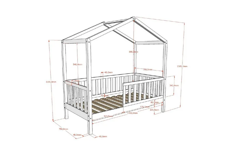Småbarnshus Seng Dallas 70x140 cm Antrasitt - Antrasitt - Møbler - Barnemøbler - Barneseng & Juniorseng