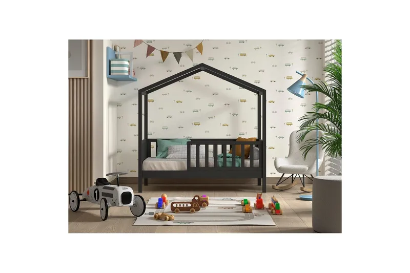 Småbarnshus Seng Dallas 70x140 cm Antrasitt - Antrasitt - Møbler - Barnemøbler - Barneseng & Juniorseng
