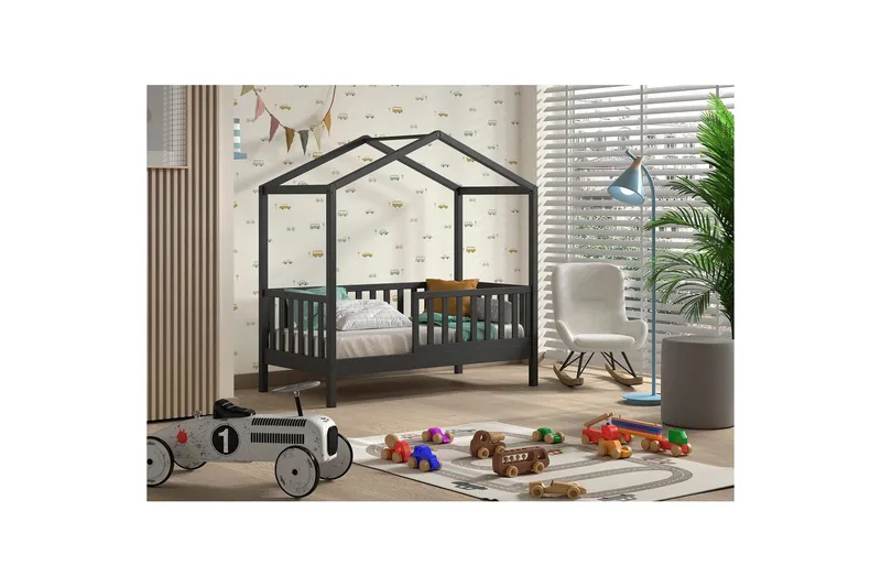 Småbarnshus Seng Dallas 70x140 cm Antrasitt - Antrasitt - Møbler - Barnemøbler - Barneseng & Juniorseng