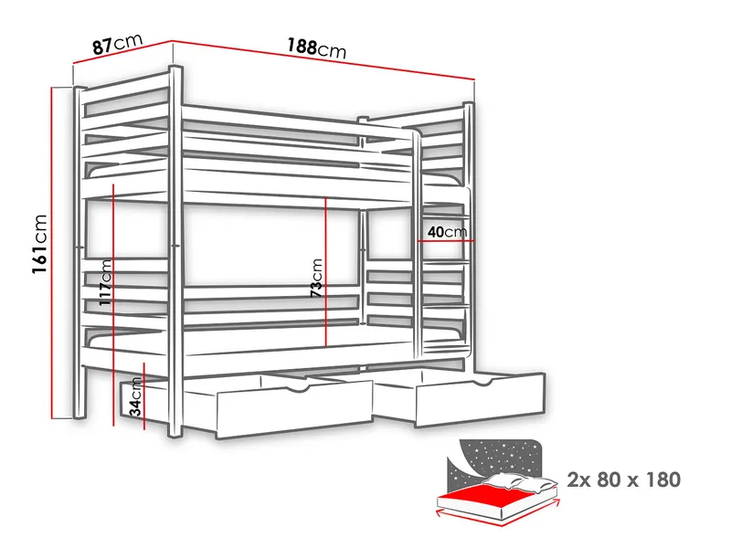 Suno Køyeseng to soveplasser 80x180 cm - Beige - Møbler - Barnemøbler - Barneseng & Juniorseng - Køyeseng barn