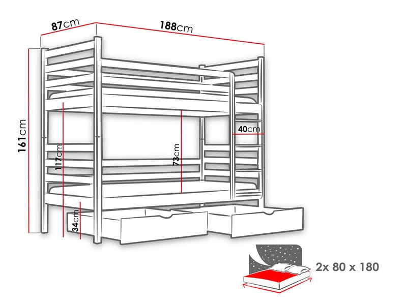 Suno Køyeseng to soveplasser 80x180 cm - Beige - Møbler - Barnemøbler - Barneseng & Juniorseng - Køyeseng barn