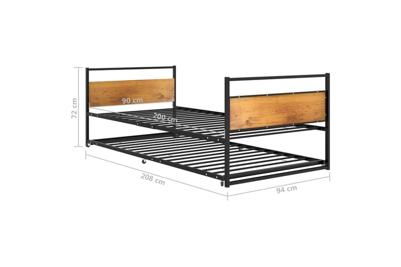 Uttrekkbar sengeramme svart metall 90x200 cm - Svart - Møbler - Barnemøbler - Barneseng & Juniorseng