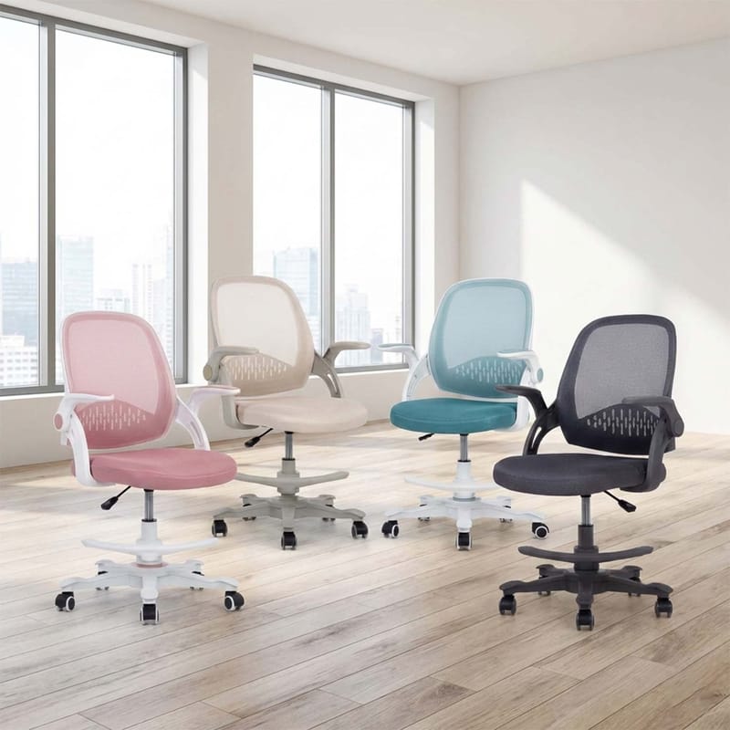 Barneskrivebordsstol HOME4YOU Emmy med fotskammel Grå - grå - Møbler - Barnemøbler - Barnestol - Skrivebordstol barn