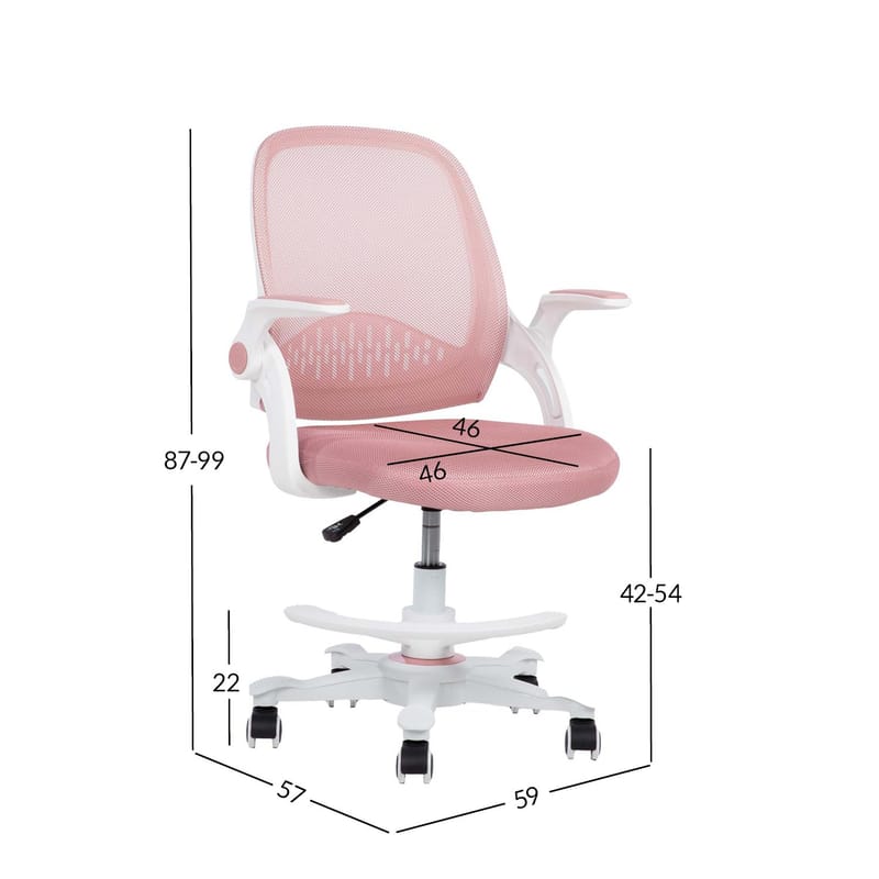 Barneskrivebordsstol HOME4YOU Emmy med fotskammel Rosa - rosa - Møbler - Barnemøbler - Barnestol - Skrivebordstol barn