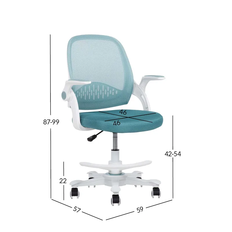 Barneskrivebordsstol HOME4YOU Emmy med fotskammel Turkis - turkis - Møbler - Barnemøbler - Barnestol - Skrivebordstol barn