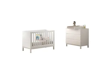 Byrå med skötbord babysäng Jaxx Eva Jaxx White - Møbler - Barnemøbler - Barnemøbelsett