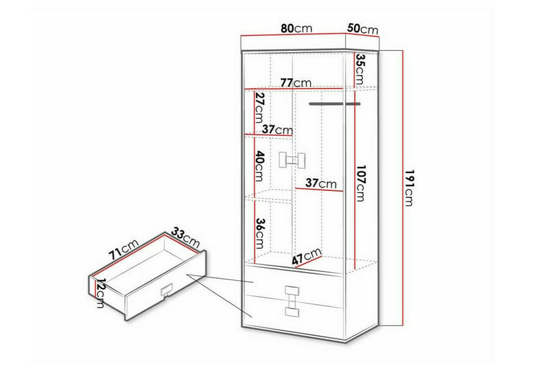Castlebay Barneskap 80x191 cm - Grå høyglans - Møbler - Barnemøbler - Oppbevaring barnerom - Skap barnerom