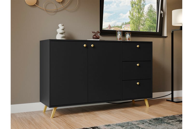 Emyvale Barnskap 138x86 cm - Svart - Møbler - Barnemøbler - Oppbevaring barnerom - Skap barnerom