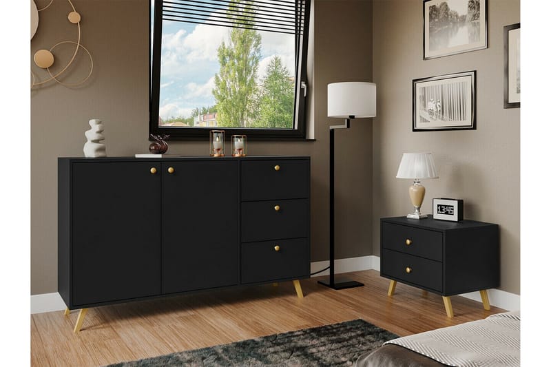 Emyvale Barnskap 138x86 cm - Svart - Møbler - Barnemøbler - Oppbevaring barnerom - Skap barnerom