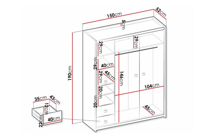 Rathmore Barneskap 150x190 cm - Grå - Møbler - Barnemøbler - Oppbevaring barnerom - Skap barnerom