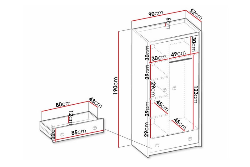 Rathmore Barneskap 90x190 cm - Grå - Møbler - Barnemøbler - Oppbevaring barnerom - Skap barnerom