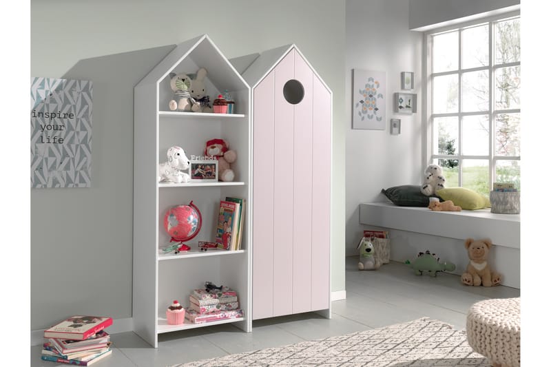 Bustorp Garderobe og bokhylle - Hvit/Rosa - Møbler - Barnemøbler - Oppbevaring barnerom - Garderobeskap barn