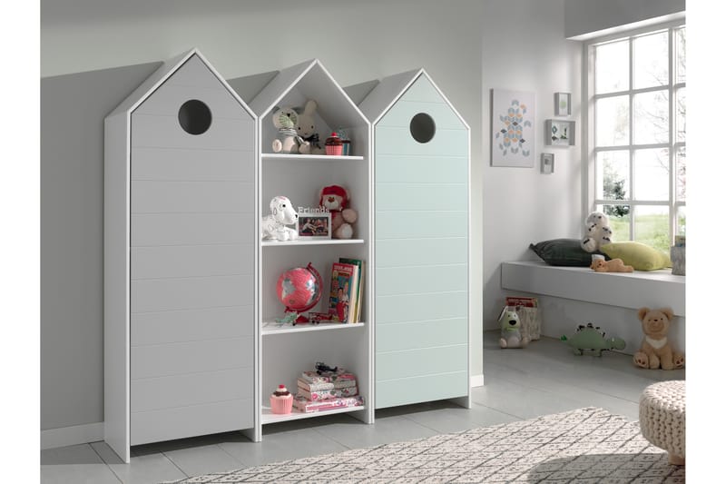 Bustorp Garderobe og hyllesett - Hvit/Grå/Mintgrønn - Møbler - Barnemøbler - Oppbevaring barnerom - Garderobeskap barn
