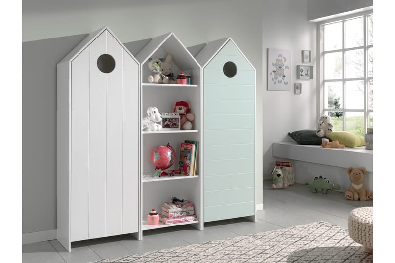 Bustorp Garderobe og hyllesett - Hvit/Mintgrønn - Møbler - Barnemøbler - Oppbevaring barnerom - Garderobeskap barn