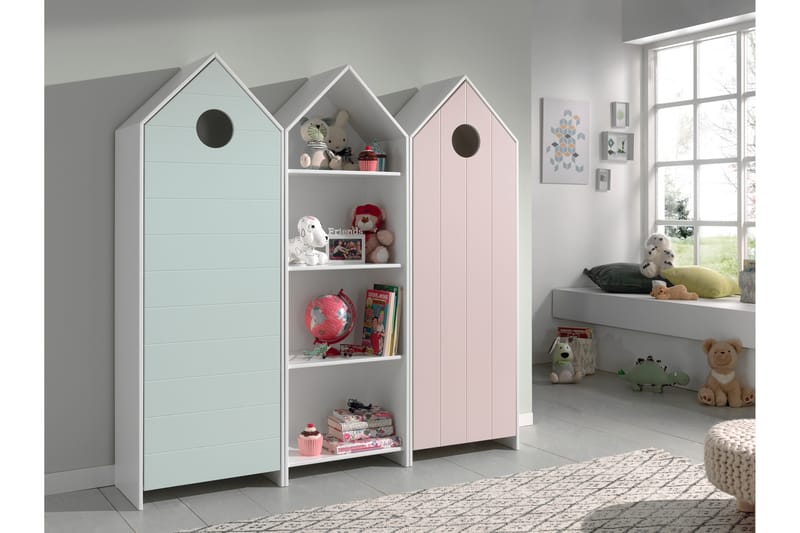 Bustorp Garderobe og hyllesett - Hvit/Rosa/Mintgrønn - Møbler - Barnemøbler - Oppbevaring barnerom - Garderobeskap barn