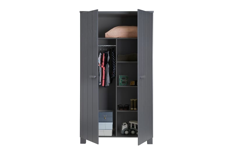 Tenney Garderobe 111 cm - Stålgrå Furu - Møbler - Barnemøbler - Oppbevaring barnerom - Garderobeskap barn